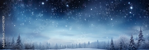 Snow falling over forest, banner