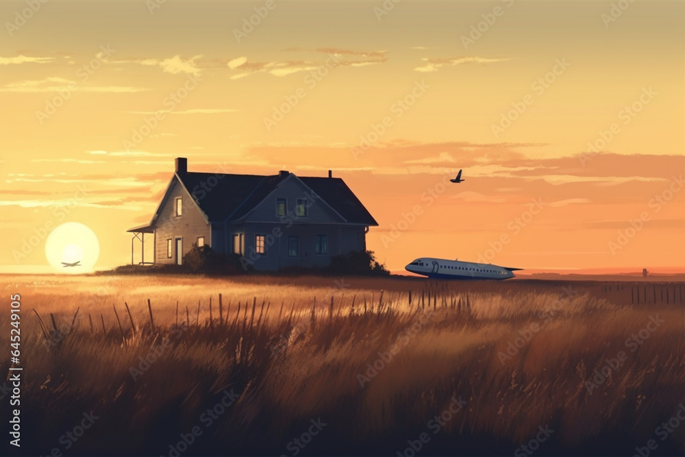 house at sunset. generative ai