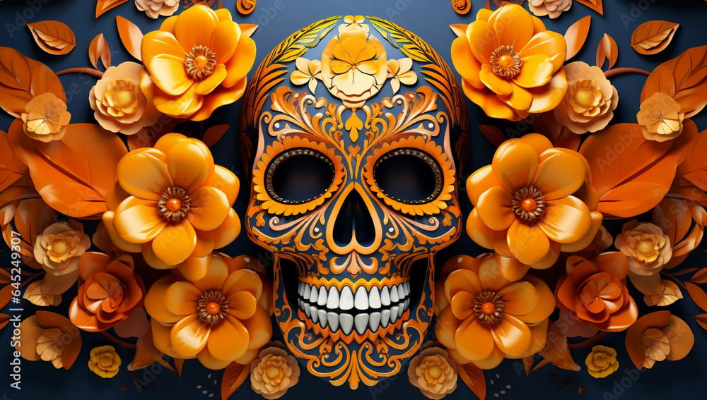 Skeleton decorative flower halloween death dead tattoo skull mexican