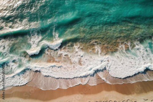 Aerial view of beautiful tropical beach with turquoise ocean waves generative ai