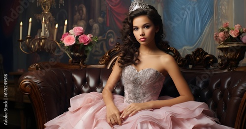 Quinceanera young girl with frock Generative AI