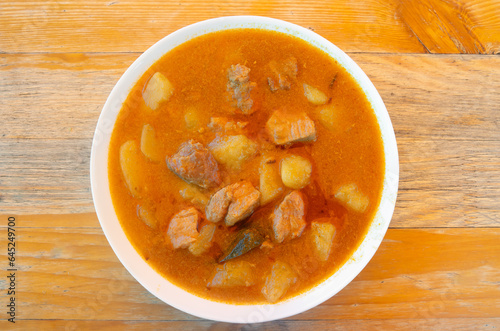 A plate with the traditional bograc goulash, a culinary speciality of Slovenian region Prekmurje and Hungary photo