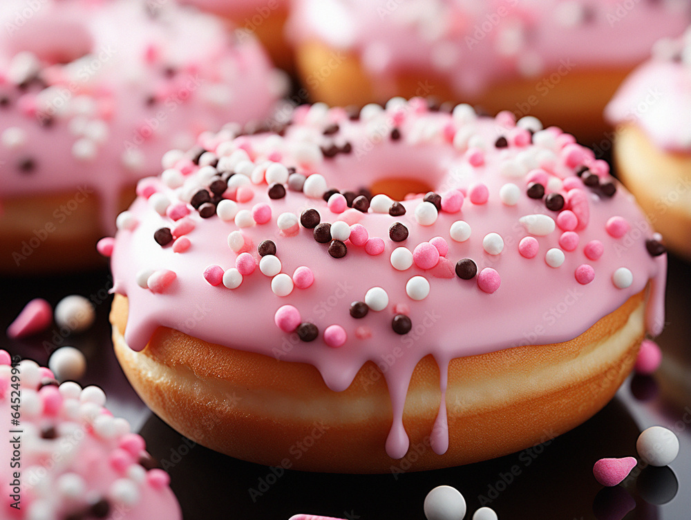 Highly Detailed Closeup View of Delicious Donut with Pink Topping Highly Detailed Closeup View of Delicious Donut with Pink Topping