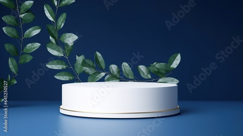 Background, Round cylinder podium for products or cosmetics against background with leaves shadows