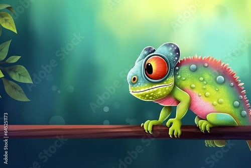 Blue chameleon sitting on the branch. 3d illustration. generative ai