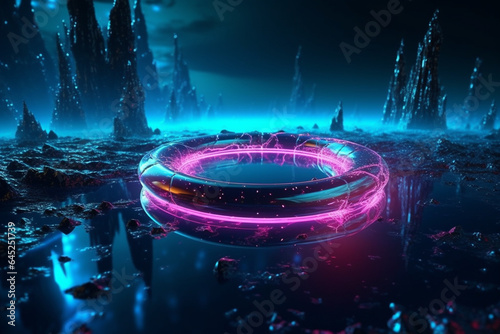 Futuristic sci-fi background with glowing neon lights circle. 3d rendering generative ai