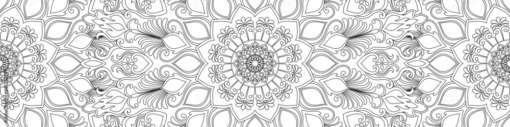 Mandala pattern. Decorative border. Seamless. Ethnic tribe, fabric, carpet. Mandala pattern. Decorative border. Seamless. Ethnic tribe, fabric, carpet.