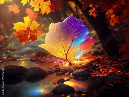 Autumn colors leaves and trees landscape.
