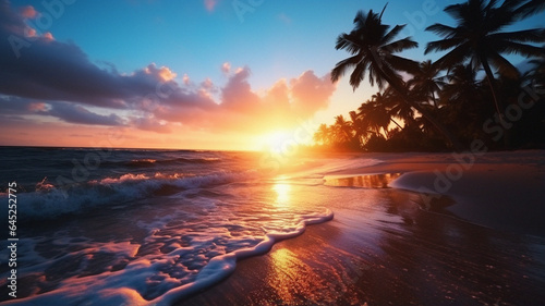 Highly Detailed Macro Photography of a Vibrant Sunset on a Tropical Beach