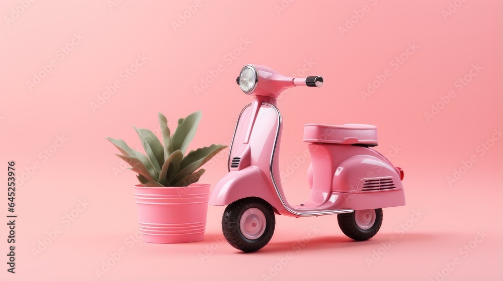 pink motorcycle isolated on pink background - obrazy, fototapety, plakaty 