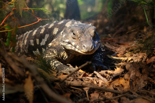 Wild shingleback lizard in the forest