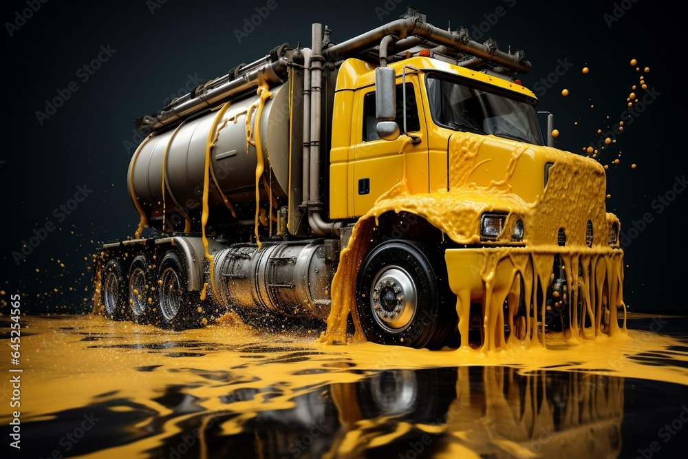 Innovative additive spilled, yellow petrol liquid supply. Generative AI