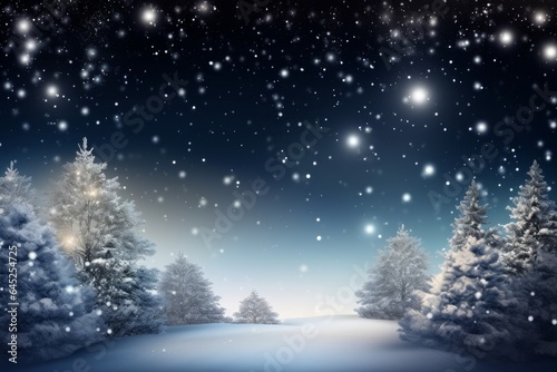 A winter wonderland with twinkling stars and snow-covered trees