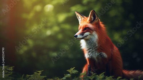 Highly Detailed 16K UHD Image of a Blue to Crimson Scarlet Colored Fox Sitting in a Lush Forest