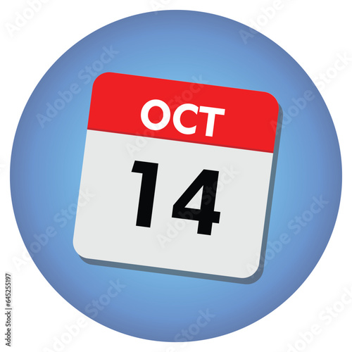 14 october icon with white background, calender icon