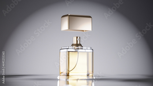 Elegant bottle scene on the gradient water reflection background premium photo 3d render