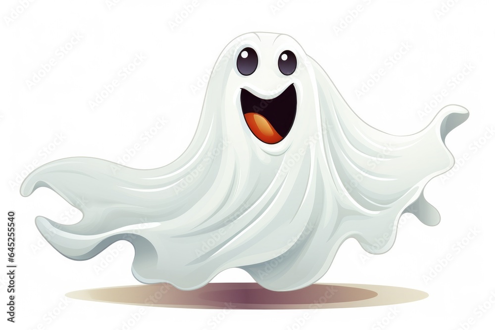 Cute funny cartoon ghost character with eyes and smile on white background. Halloween concept. Cute funny cartoon ghost character with eyes and smile on white background. Halloween concept.