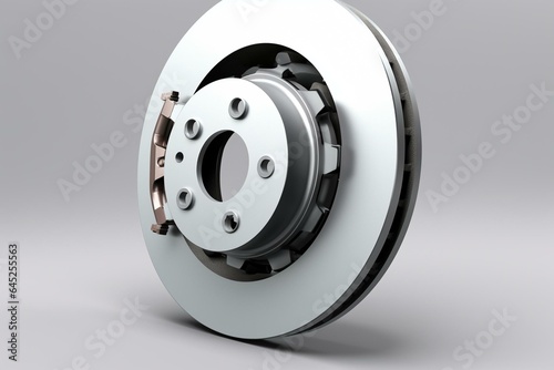 White background with a single brake disk. Rendered in 3D. Generative AI