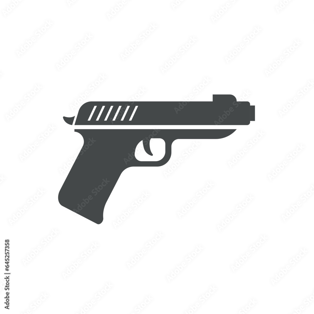 Pistol gun icon in flat style. Firearm symbol vector illustration on isolated background. Rifle ammo sign business concept.