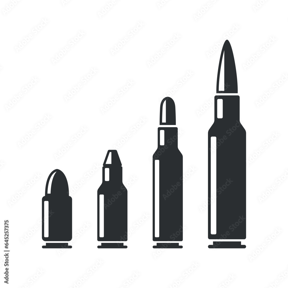 Cartridges icon in flat style. Bullet ammunition symbol vector illustration on isolated background. Ammo sign business concept. Cartridges icon in flat style. Bullet ammunition symbol vector illustration on isolated background. Ammo sign business concept.