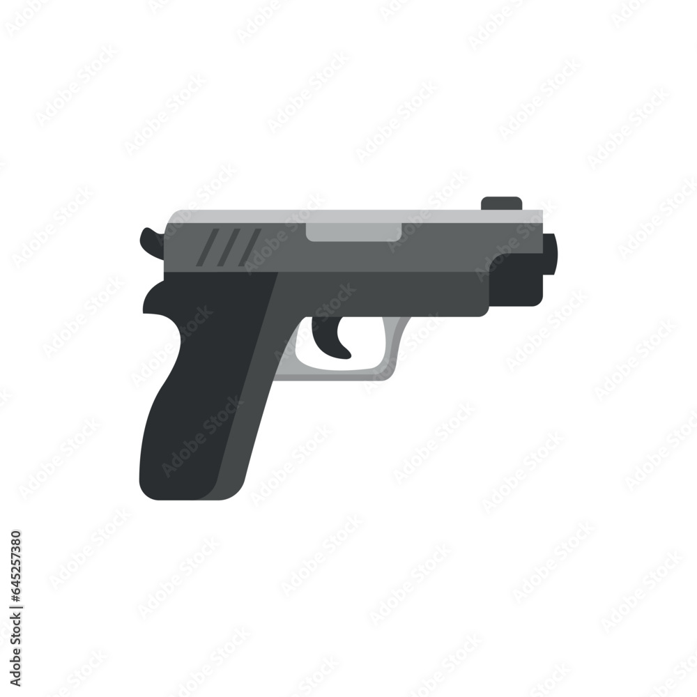 Pistol gun icon in flat style. Firearm symbol vector illustration on isolated background. Rifle ammo sign business concept.