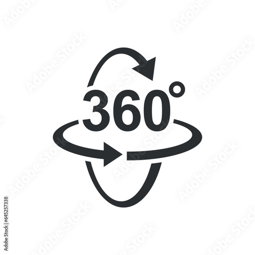 360 degrees icon in flat style. Rotate symbol vector illustration on isolated background. Angle view sign business concept.