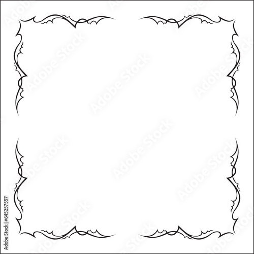 Elegant pointy black and white monochrome ornamental border for greeting cards, banners, invitations. Vector frame for all sizes and formats. Isolated vector illustration.