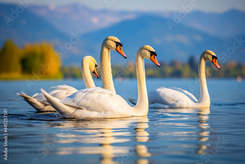 Fototapeta Naklejka Na Ścianę i Meble -  a group of swans swimming in a lake