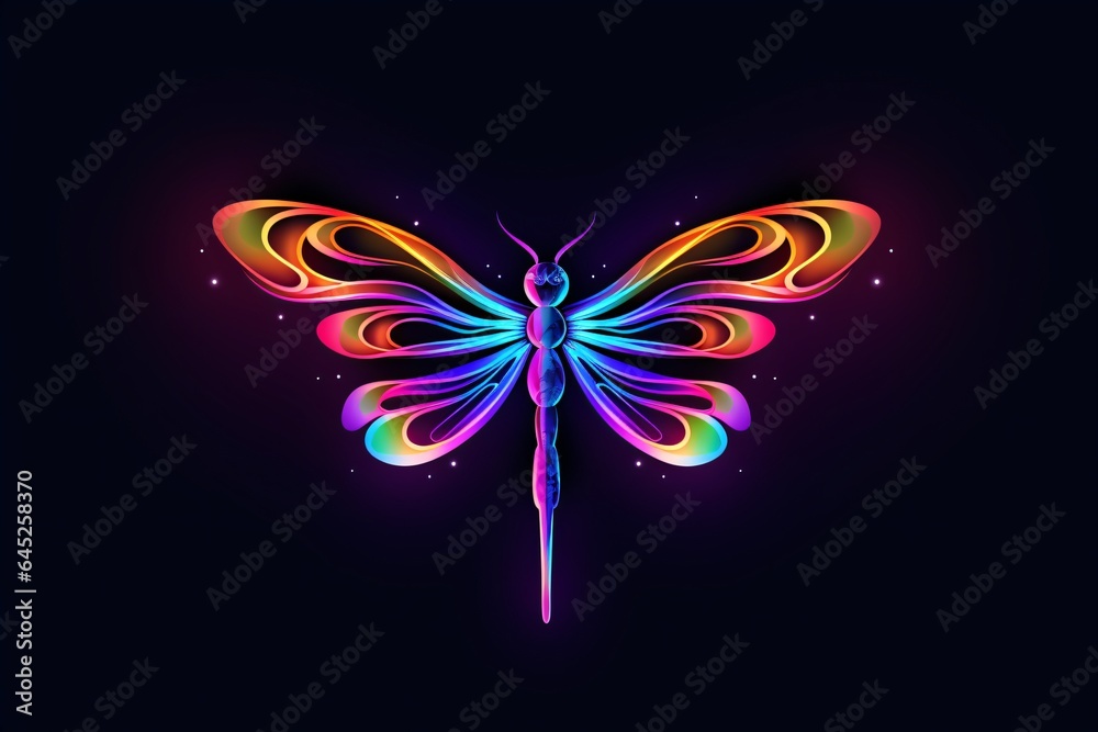 Graphic neon icon for a dragonfly
