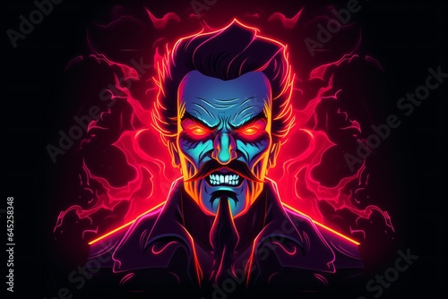Radiant Neon graphic illustrations of villain, evil, or bad character of a man