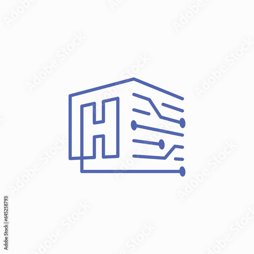 h Letter Tech Electric Circuit cube block Logo Outline Vector Icon Illustration