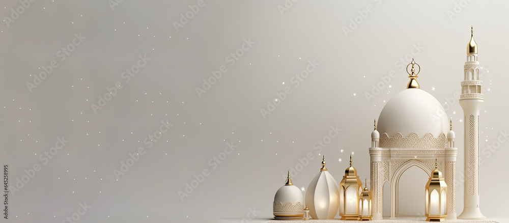 Ramadan celebration illustration template with Arabic lantern with elegant color. copy space. banner  decoration background. 