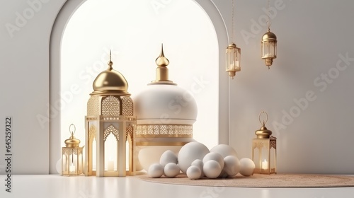 Ramadan celebration illustration template with Arabic lantern with elegant color. copy space. banner decoration background. 