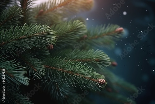 A detailed close-up of a pine tree branch, showcasing its unique texture and vibrant green needles