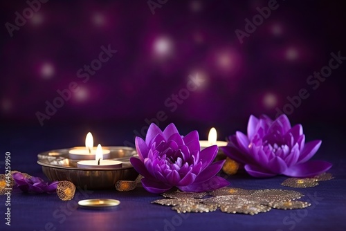 Diwali is an Indian holiday, the festival of fire. Lotus flowers and diyas oil lamps. With Generative AI technology