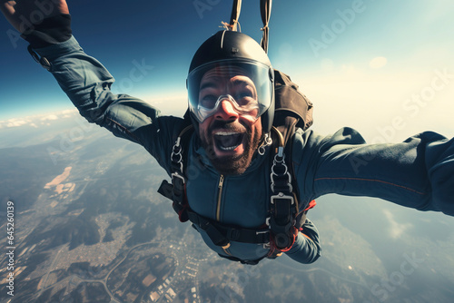 Capturing the thrilling moment of a skydiver in freefall during a parachute jump.'generative AI' 