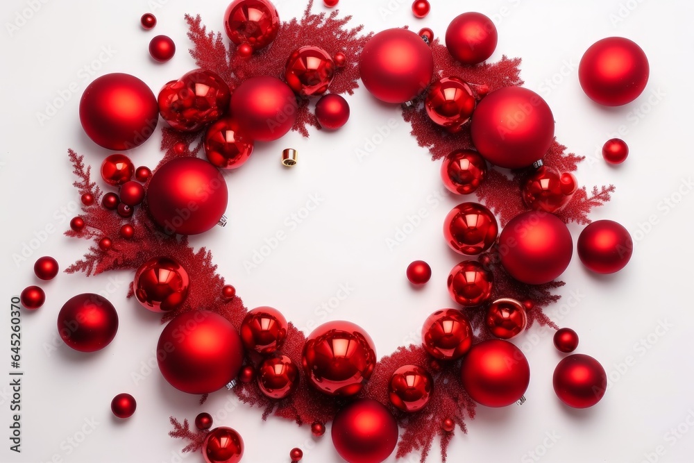 A vibrant circle of red ornaments against a clean white background A vibrant circle of red ornaments against a clean white background