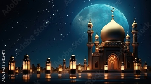 Ramadan celebration illustration template with Arabic lantern. copy space. banner  decoration background.  © gusion