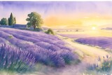 Watercolor lavender field. AI generated illustration