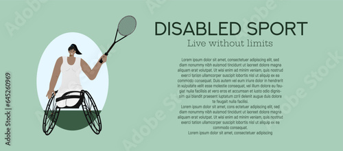 Vector illustration, banner, depicting people with disabilities.A person with disabilities goes in for sports.