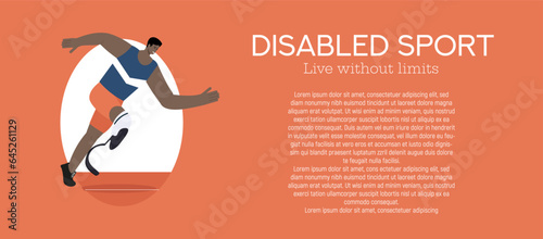 Vector illustration, banner, depicting people with disabilities.A person with disabilities goes in for sports.