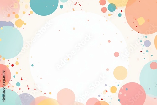 Framed with cute circles and colorful dots on the background.