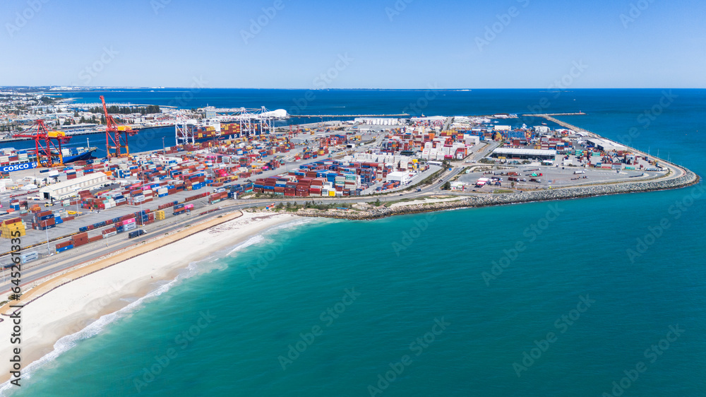 Fremantle shipping docks in Perth, Western Australia seen from the sky