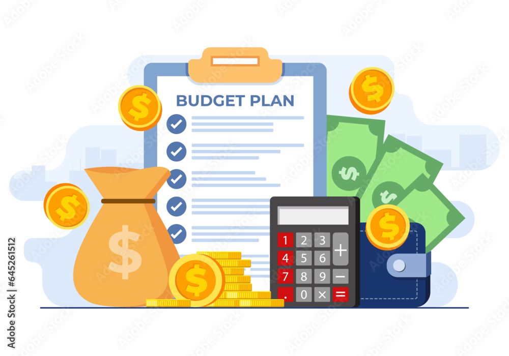 Business budget plan flat illustration vector concept, Financial report, Budget management, Strategy, Success, Marketing, Accounting, Finance analysis Business budget plan flat illustration vector concept, Financial report, Budget management, Strategy, Success, Marketing, Accounting, Finance analysis