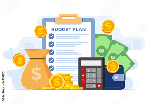 Business budget plan flat illustration vector concept,  Financial report, Budget management, Strategy, Success, Marketing, Accounting, Finance analysis