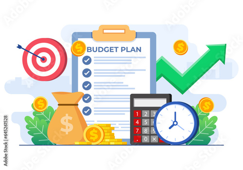Business budget plan flat illustration vector concept,  Financial report, Budget management, Strategy, Success, Marketing, Accounting, Finance analysis