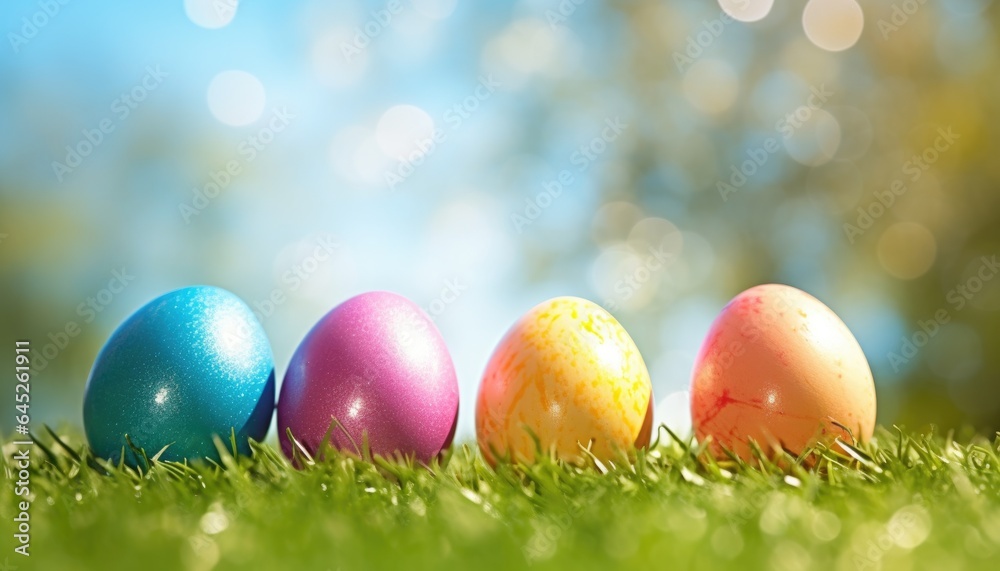Happy Easter, colorful pastel Easter eggs, sunny spring day - Easter banner background Happy Easter, colorful pastel Easter eggs, sunny spring day - Easter banner background
