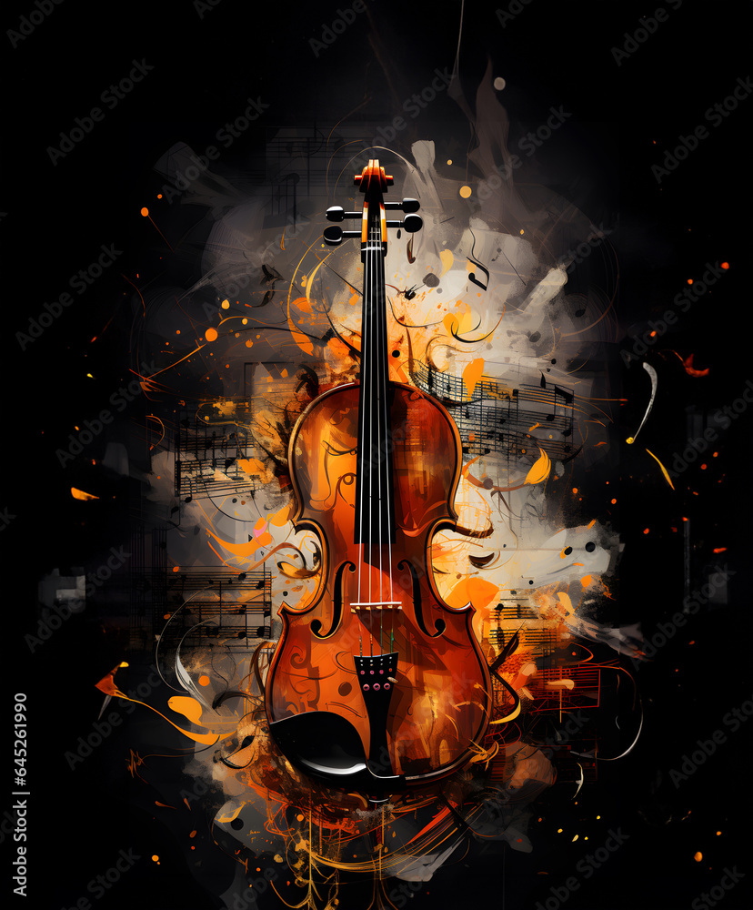 Autumn banner, poster with violin.