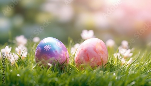 Happy Easter, colorful pastel Easter eggs, sunny spring day - Easter banner background