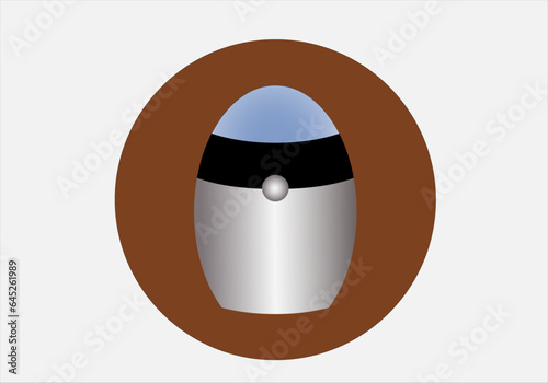 Icono de un molinillo de café en tono metal, negro y con tapa de plástico transparente